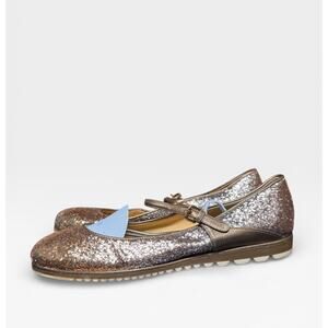 Stuart Weitzman Glitter Mary Janes Women's 9 M 2 Tone Silver Gold